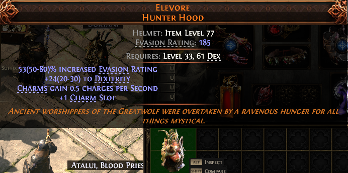 MMOJUGG Path of Exile 2 ELEVORE HUNTER HOOD#935943 Details View of Item Function and Use